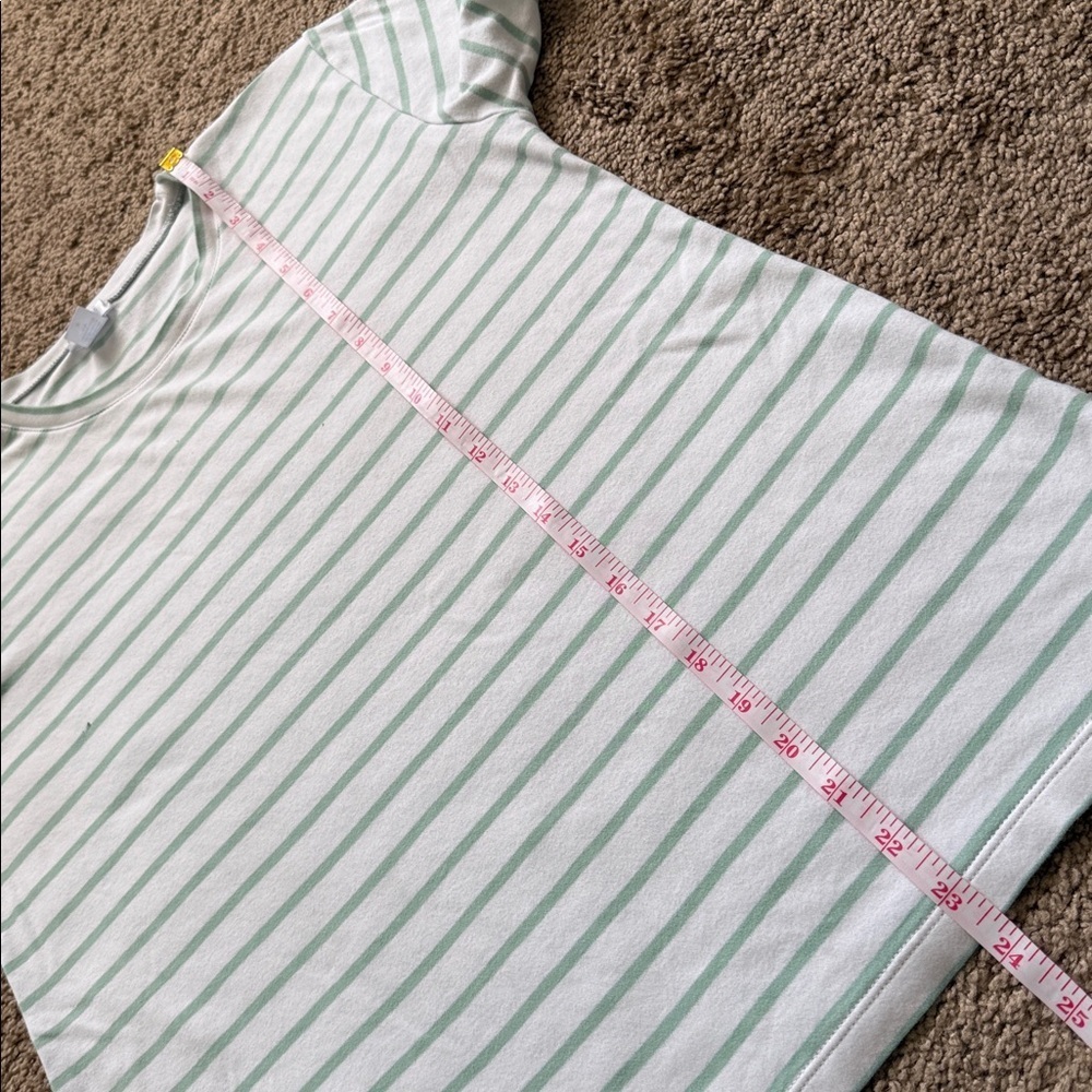 Lake Pajamas Pima Cotton Crewneck Short Sleeve Striped Green White Tee - Picture 6 of 7